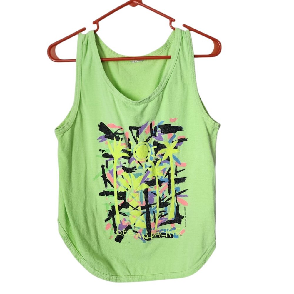 OCEAN PACIFIC OP VINTAGE beach tee 1990 neon graphic‎ crop tank green